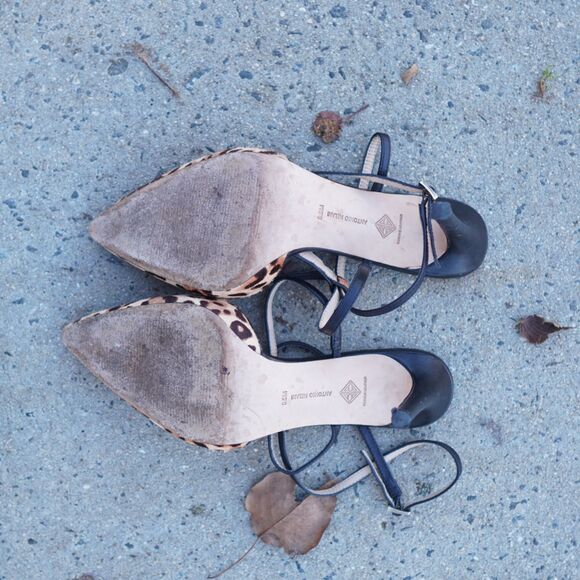 Antonio Melani Calf Hair Leopard Print Ankle Strap Heels 9.5M Leather - Picture 5 of 10